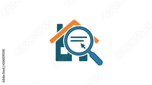 Magnifying glass on house icon.