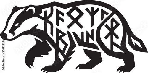 Tableau sur toile Badger Silhouette with Viking Runic Symbols Vector Illustration for image
