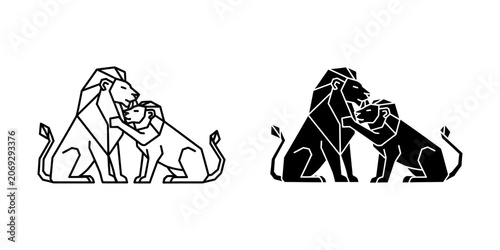 Two lions affectionately nuzzling vector illustration set with big cat affection nuzzling wildlife illustration silhouette minimalist creature