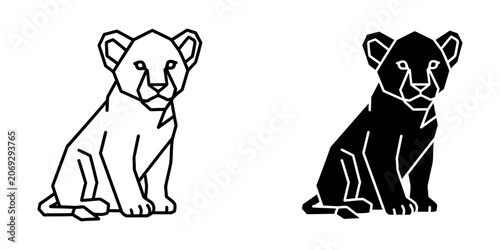 Minimalist geometric lion cub illustration with wildlife geometric minimalist silhouette predator creature portrait stylized isolated