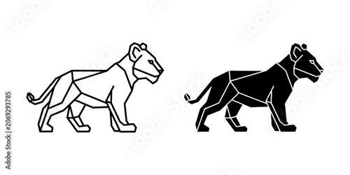 Geometric walking lion vector illustration with wildlife geometric minimalist silhouette predator creature stylized isolated