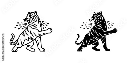 Tiger striking a pose vector illustration with big cat wildlife predator silhouette illustration minimalist aggressive strength monochrome
