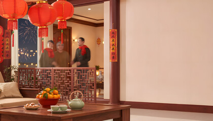 Lunar New Year Celebration with Red Lantern Decoration
