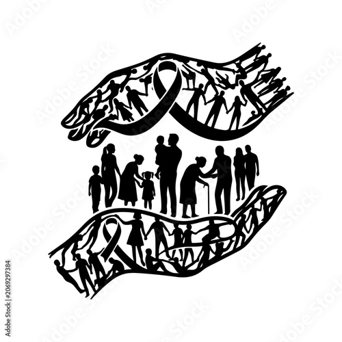 Support, Care, Family, Community, Black Silhouette Vector Illustration