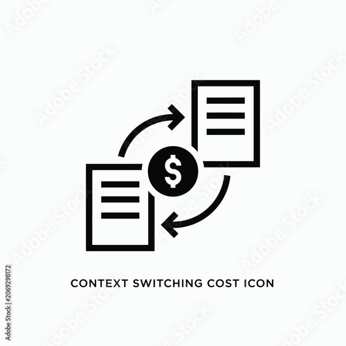 Vászonkép Context switching cost icon a black flat pictogram depicting document pages and