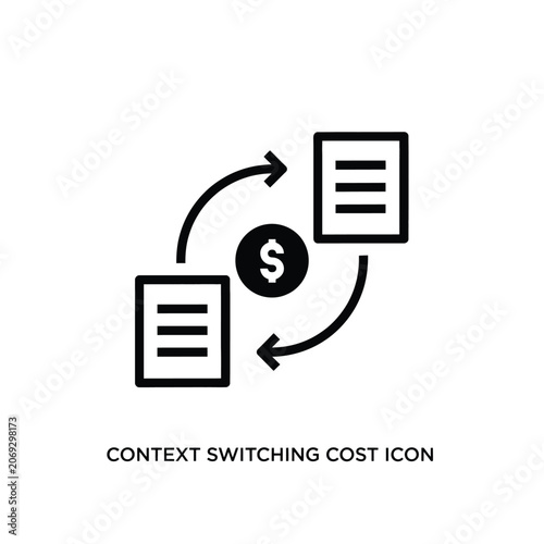 Fotografie Context switching cost icon a flat black pictogram depicting document pages and
