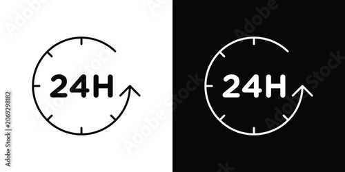 24 Hour time icon graphics editable linear strokes
