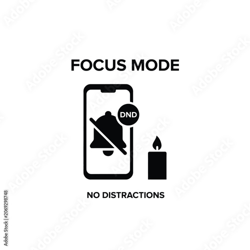 Fotografi Focus mode icon depicting a silenced smartphone and burning candle on a white ba