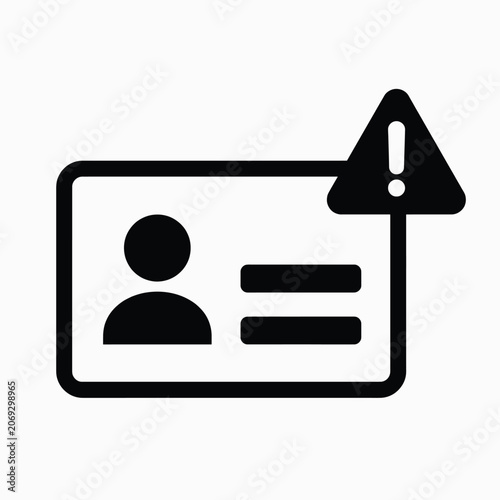 Schilderij op canvas Identification card with exclamation mark icon a flat black silhouette on a whit