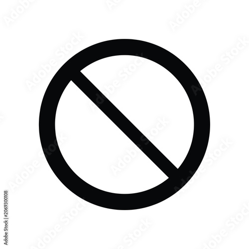 Prohibited symbol a black circle with a diagonal slash presented as a flat silhouette on a white background forbidden