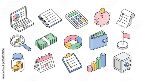 Tableau sur toile Financial icons and money symbols.