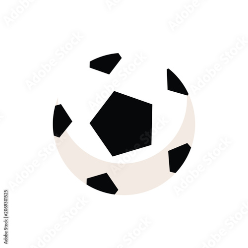 Minimalist vector icon of a soccer ball featuring a classic black pentagon pattern. Flat sports graphic element isolated on a white background.