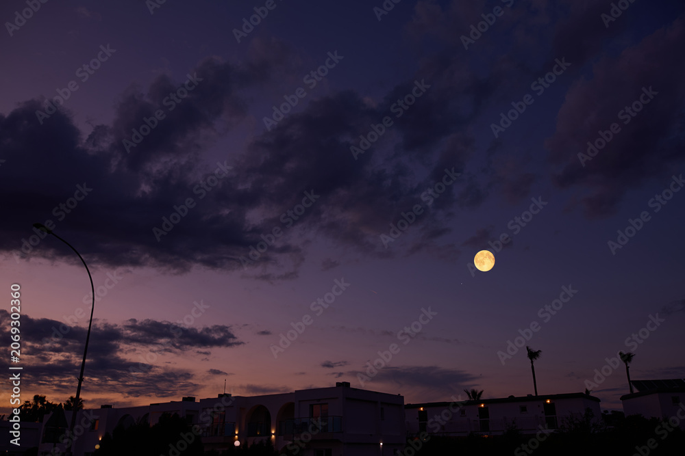 Fototapeta premium Full Moon with urban silhouettes.