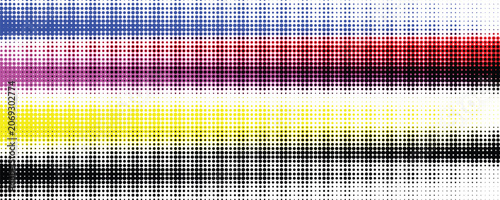 Fotografie Dynamic abstract digital halftone pattern showcasing CMYK color separation for m