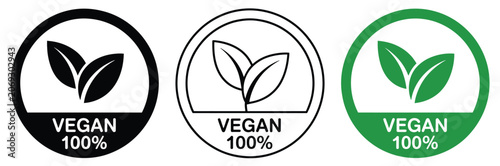 Vegan Icon Mark Representing Plant Based Food, Vegetarian Certification, Logo Seal, and Packaging Label Design