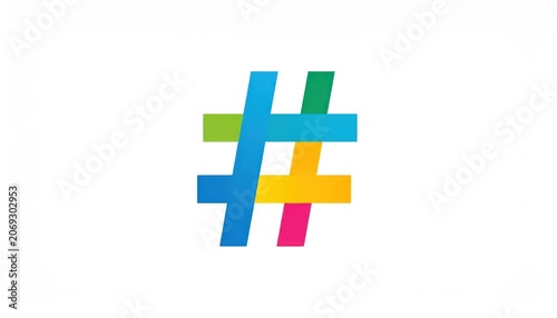 Colorful Hashtag Symbol on White Background.