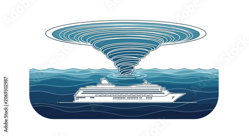 Fotografija Cruise ship caught in a massive ocean whirlpool, concept of danger and disaster at sea
