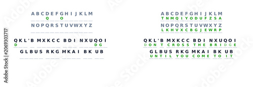 Tableau sur toile Secret code game displayed with letters, symbols, numbers on paper