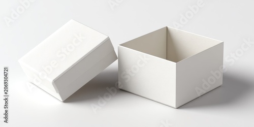 Open white box with lid isolated on white surface conceptual design background