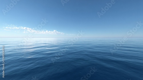 Vast ocean horizon under clear blue sky. Artificial intelligence image