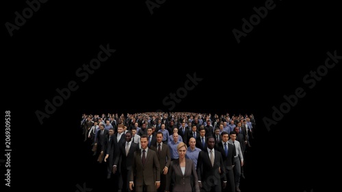 Businessmen with a businesswoman in front forming arrow shape pointing up, hd Luma Matte
