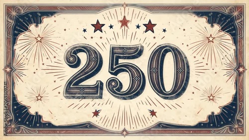 Vintage ornate number 250 illustration with decorative border on parchment background