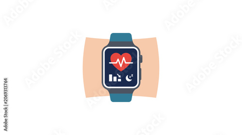 Smartwatch on a wrist with heart rate.