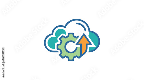 Cloud with gear and arrow icon.