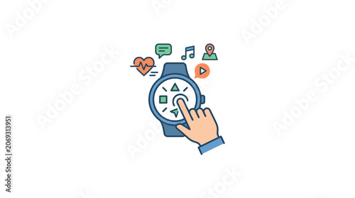 Hand holding smart watch device.