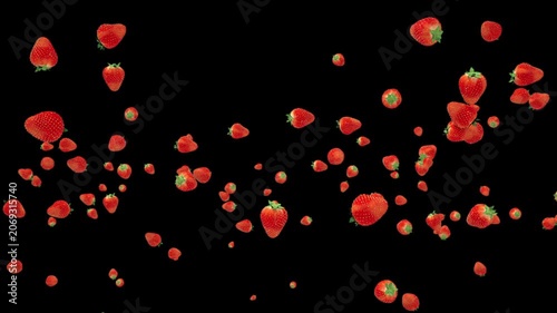 Fresh strawberries flying in slow motion
