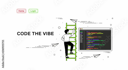 Web Man Up Ladder Code UI Site Hero Pro Page Dev Art Tech Vector Set