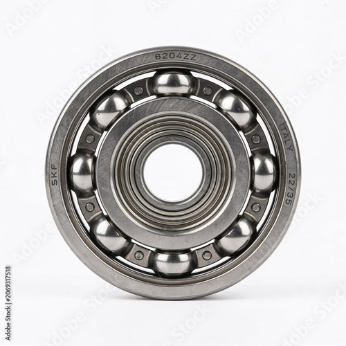 Industrial steel ball bearing with spherical rollers and metallic finish  
