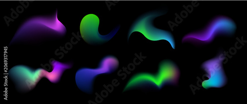 Abstract Flowing Blue Purple Pink Transparent Fluid. Vector Glowing Organic Shape. Abstract Blurred Blob .