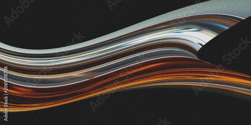 Abstract Chrome and Copper Liquid Wave on Black Background, Glossy Metallic Fluid Lines for Tech Design