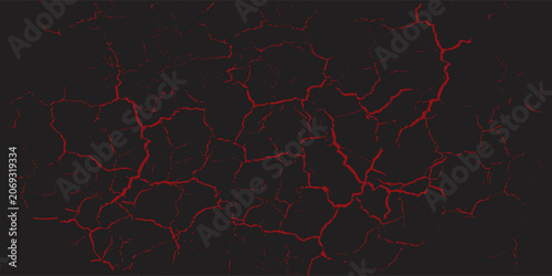 Red Lava Cracks Across Dark Background Create Fiery, Dramatic Pattern and Textured Surface