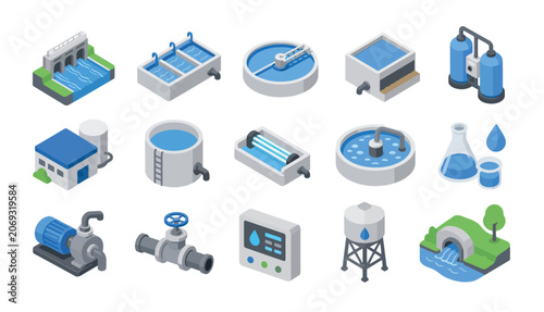 Tableau sur toile Industrial Water Treatment System Icons.