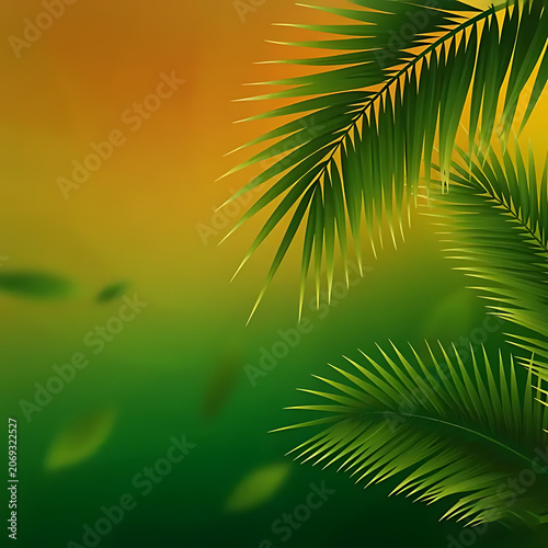 Tropical gradient Background with palm leaf