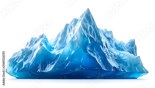 Majestic blue iceberg with sharp peaks and glowing ice, representing cold climate, Arctic exploration, or natural challenges