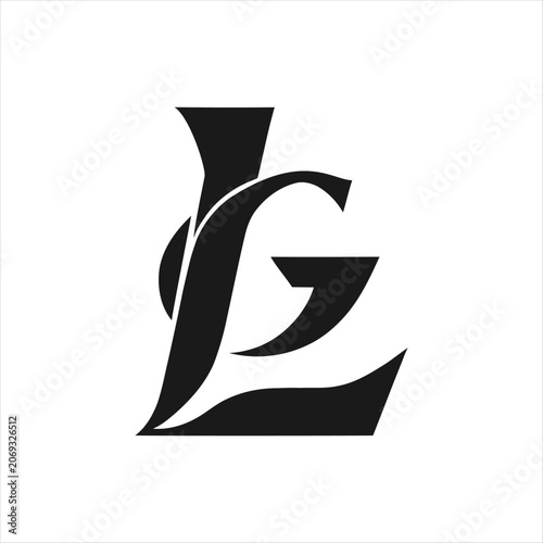 A bold and modern black letter G and L  with a dynamic swoosh element, perfect for logos, branding, or simple icon designs.