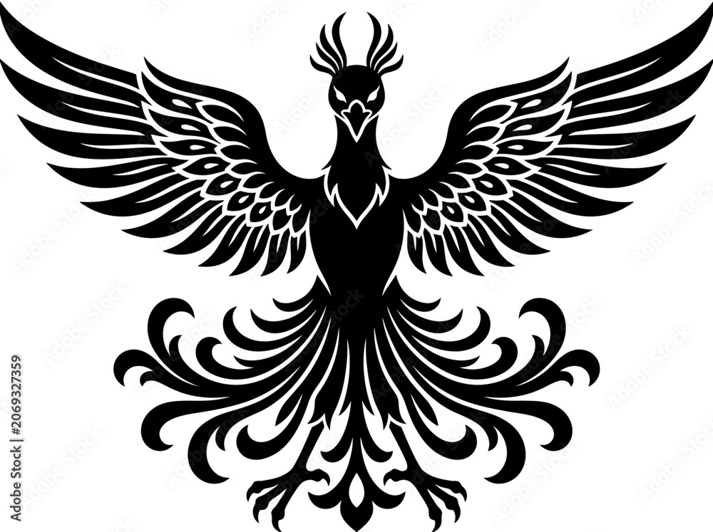 Fototapeta premium Mythical Phoenix Bird Silhouette Emblem Design