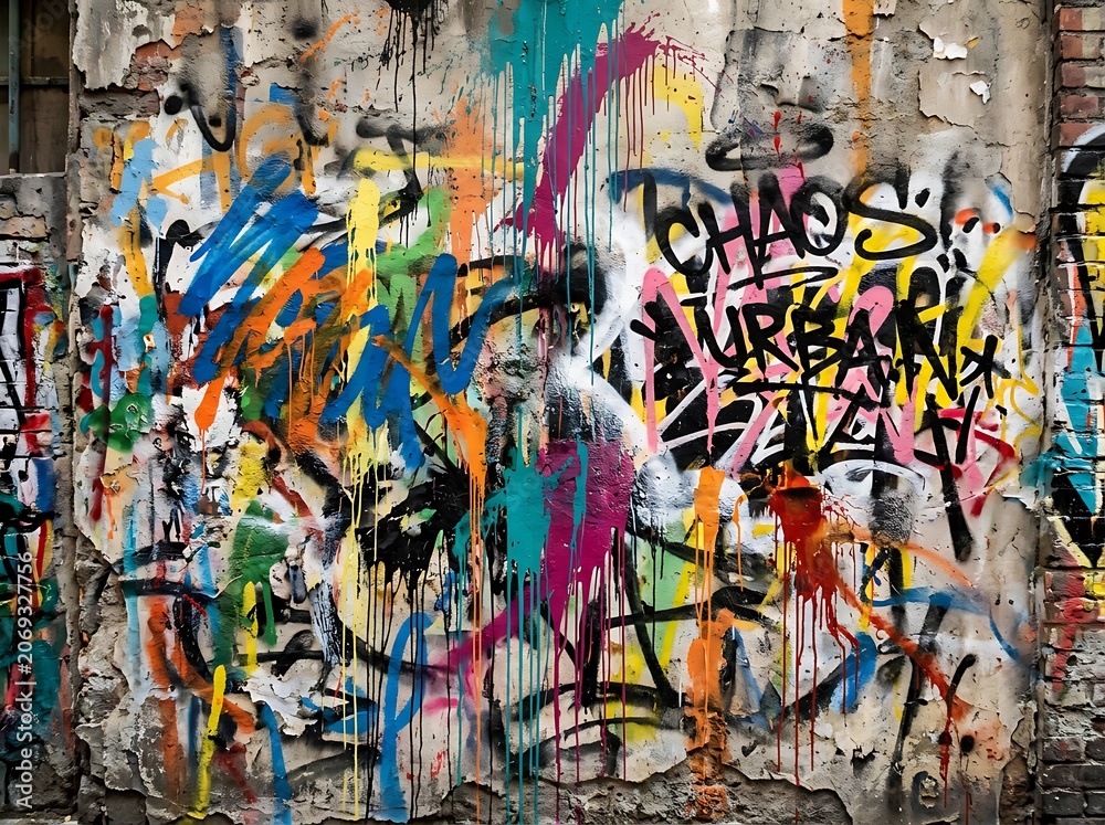 Fototapeta premium Colorful Urban Graffiti Wall with Vibrant Street Art.