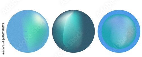 Teal blue or turquoise gradation sphere with noise texture. Blurred neon rose ball with soft color transitions. Girly bubbles. Iridescent blobs. Abstract vector elements.Print