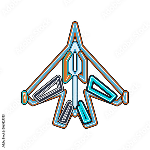 Photos Futuristic neon fighter jet icon, stylized geometric aircraft symbol, glowing bl