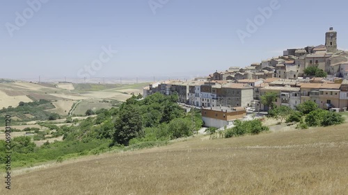 A summer countryside landscape of Motta Montecorvino, a village in the province of Foggia, Italy.