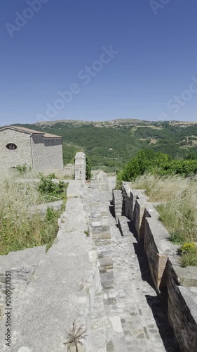 Brick buildings in a village destroyed by an earthquake in  Molinara, a village in Campania, Italy..