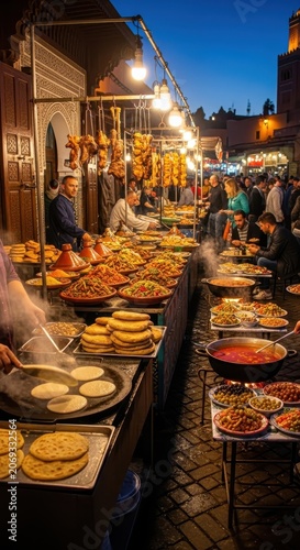 Vibrant Moroccan Food Market at Dusk.