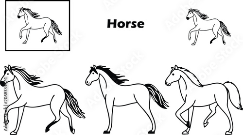 Foto Collection of simple black and white line horse featuring various poses of gallo
