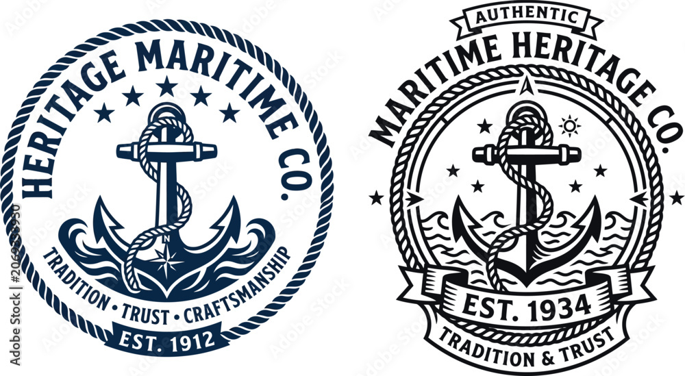 Fototapeta premium Maritime heritage company vintage anchor emblem logo set design