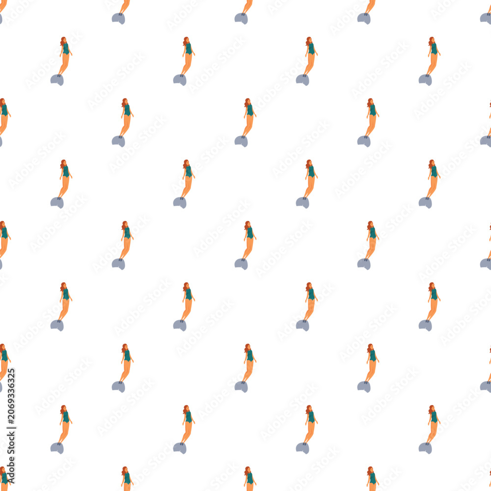 Naklejka premium Little mermaid character swimming with tail and long hair creating seamless pattern