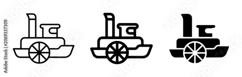 Fotografie Paddle Steamer Icons, Vintage Riverboat Vector Graphics, Retro Steamship Symbols